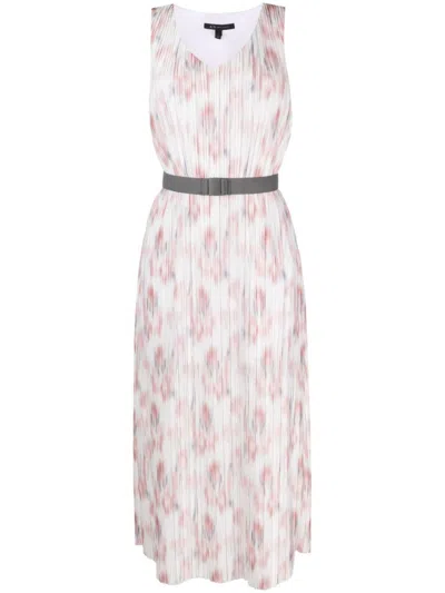 Armani Exchange Printed Pleated Poly Sleeveless Belted Midi Dress In Pattern