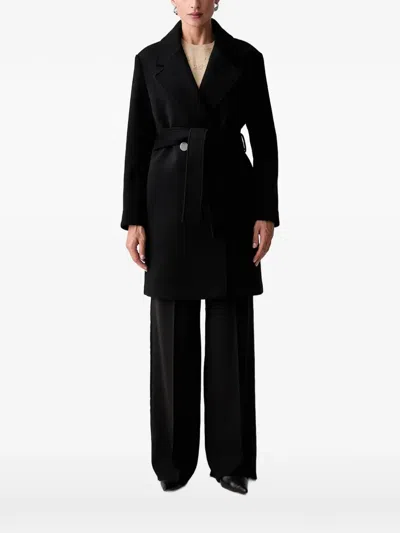 Armani Exchange Belted Notch-lapel Coat In Black