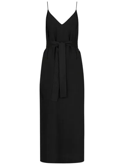 Armani Exchange Belted Patterned-jacquard Maxi Dress In Black