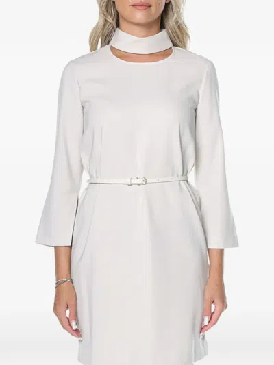 Armani Exchange Belted Three-quarter Sleeve Mini Dress In White
