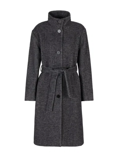 Armani Exchange Belted Wool Blend Jacket With High Collar And Chic Logo Detail In Grigio Neri E Grigi