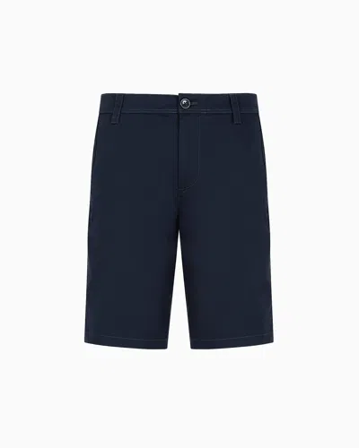 Armani Exchange Bermuda Shorts In Satin Stretch Fabric In Blue