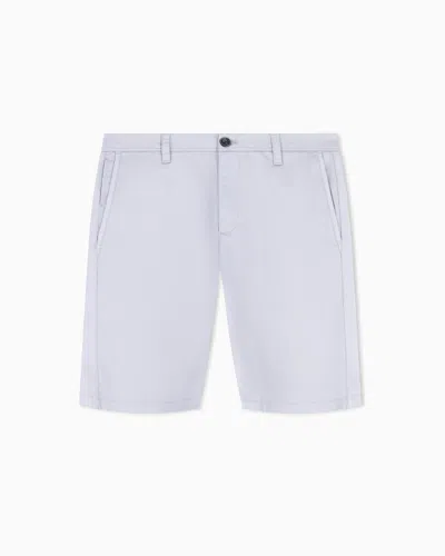 Armani Exchange Bermuda Shorts In Stretch Cotton Satin In Blue