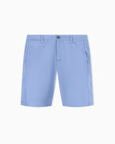 Armani Exchange Bermuda Shorts In Stretch Cotton Satin In Blue