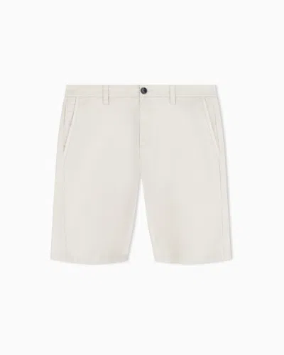 Armani Exchange Bermuda Shorts In Stretch Cotton Satin In Neutral