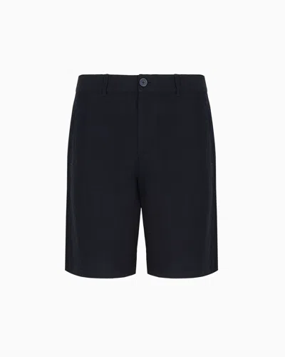 Armani Exchange Bermuda Shorts In Stretch Gabardine In Deep Navy