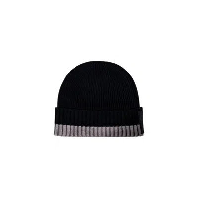 Armani Exchange Ribbed-knit Logo-patch Beanie Hat In Black