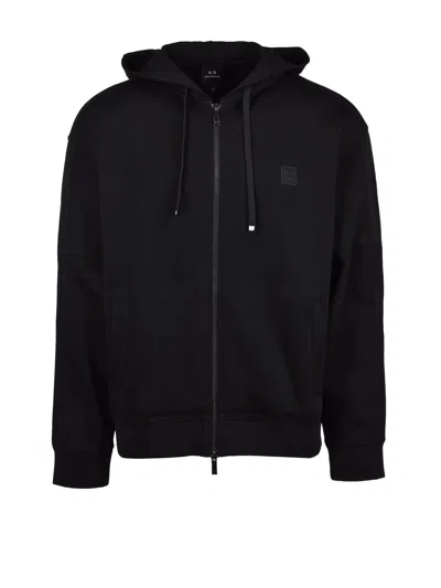Armani Exchange Black Cotton-blend Drawstring Hoodie