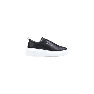 Armani Exchange Black Leather Low Top Sneakers In Multi