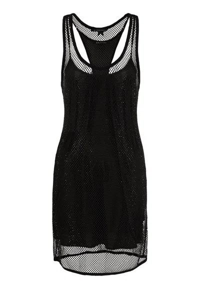 Pre-owned Armani Exchange Black Mesh Dress With Rhinestones 3dya85 Yjntz