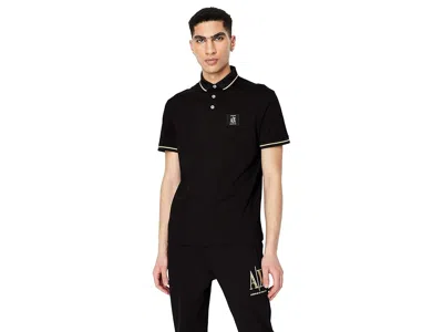 Armani Exchange Black/gold Logo Patch Polo