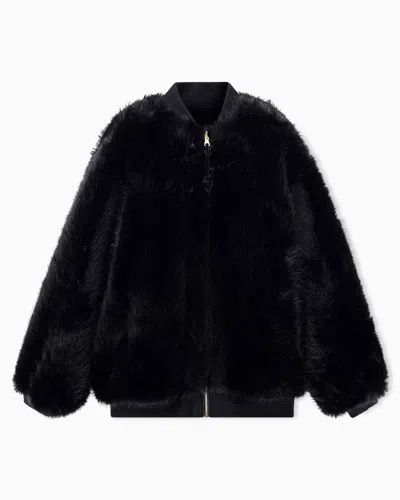 Armani Exchange Blouson Jacket In Faux Fur In Black