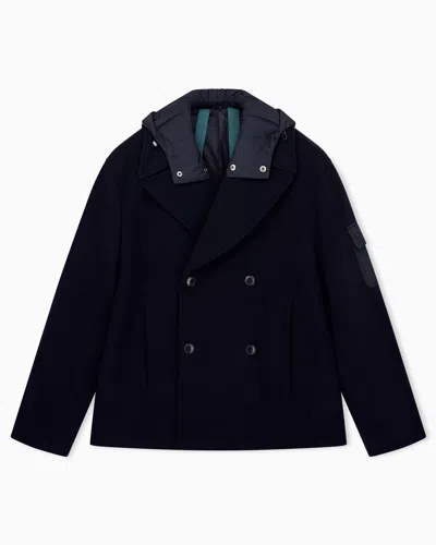 Armani Exchange Blouson Jacket In Virgin Wool Blend In Blue