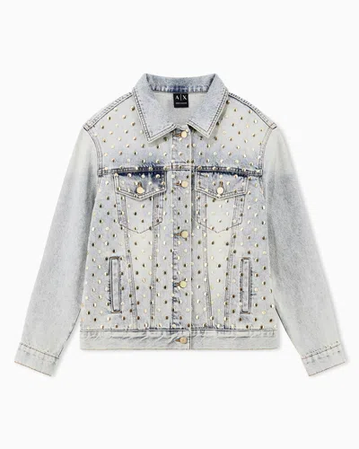 Armani Exchange Blouson Jacket Rigid Denim Regular Fit With Embellishment In Blue