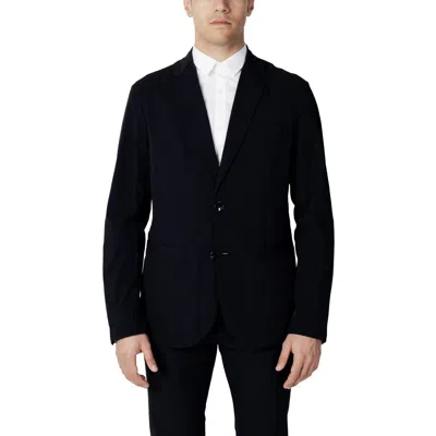 Armani Exchange Blue Cotton Blazer In Black