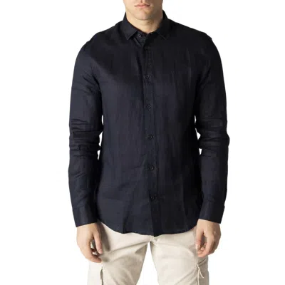 Armani Exchange Blue Linen Shirt In Black