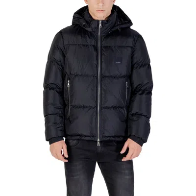 Armani Exchange Blue Polyamide Men's Coat In Black