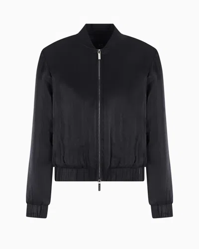 Armani Exchange Bomber Jacket In Glitter Satin Fabric In Black