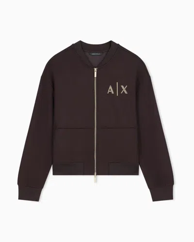 Armani Exchange Bomber Jacket In Stretch Viscose Scuba With A Metallic Zip In Brown