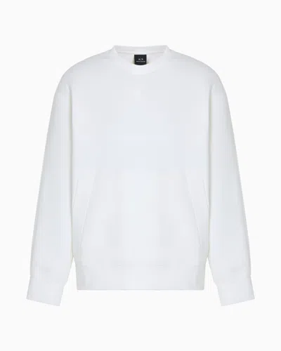 Armani Exchange Bonded Cotton Crewneck Sweatshirt In White