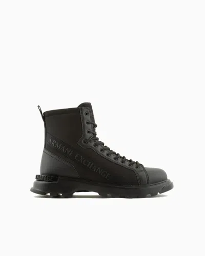 Armani Exchange Logo-tape Ankle Boots In Black