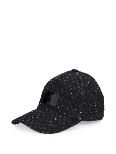 Armani Exchange Bouclé Logo-patch Baseball Cap In Black