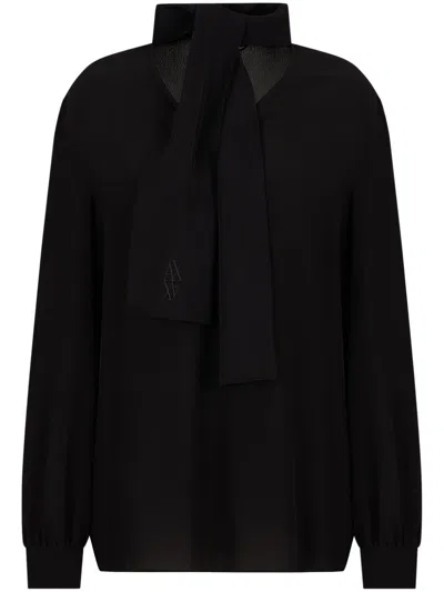 Armani Exchange Bow-collar Long Sleeve Blouse In Black