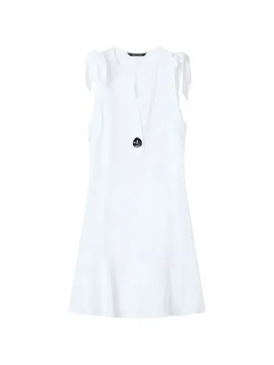Armani Exchange Bow-detail Ruffled Dress In Neutral