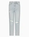 Armani Exchange Boyfriend Jeans In Stiff Cotton With Used Effect In Blue