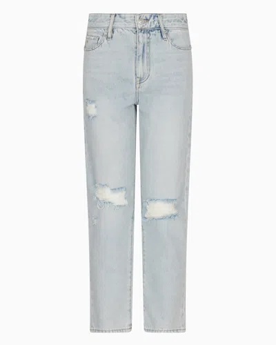 Armani Exchange Boyfriend Jeans In Stiff Cotton With Used Effect In Blue