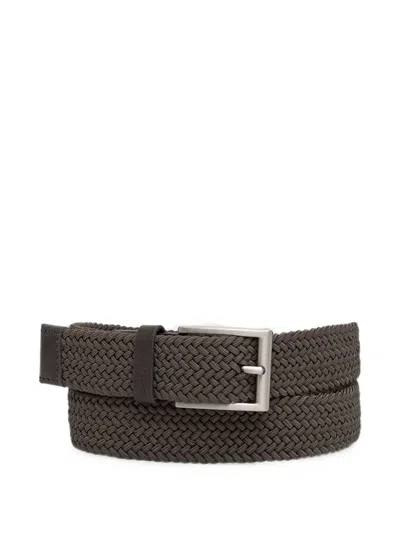 Armani Exchange Braided Leather-trim Belt In Green