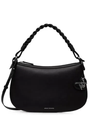 Armani Exchange Braided-handle Heart-charm Shoulder Bag In Black