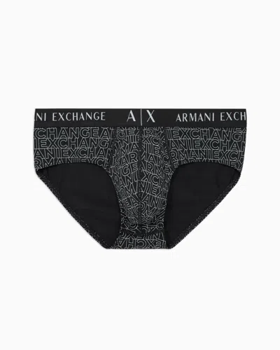 Armani Exchange Briefs In Stretch Fabric With Allover Logo In Black