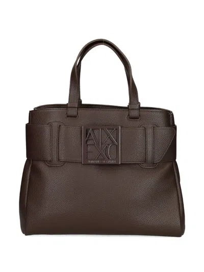 Armani Exchange Buckle-detail Tote Bag In Brown