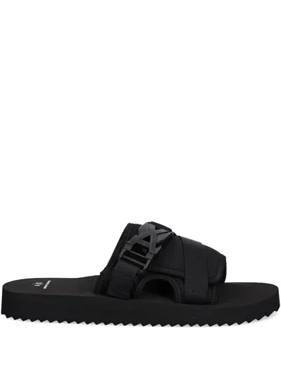 Armani Exchange Buckle-strap Slides In Black