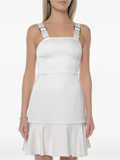 Armani Exchange Buckle-strap Ruffled Dress In White