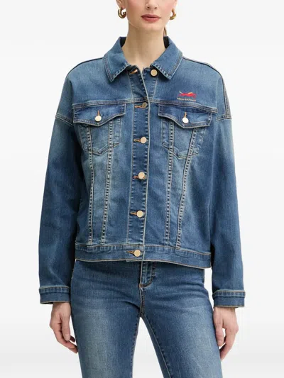 Armani Exchange Button Logo-embroidered Jacket In Blue