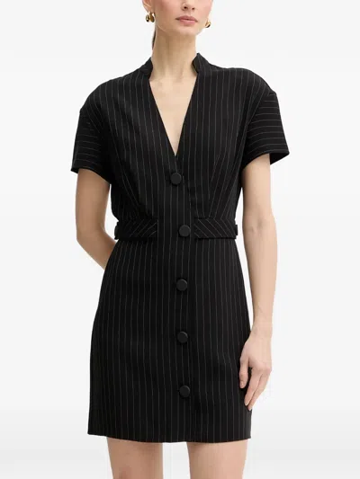 Armani Exchange Button Striped Mini Dress In Black