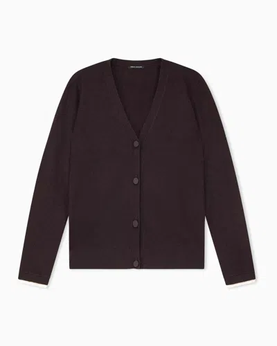 Armani Exchange Buttoned V-neck Cardigan In A Viscose And Cashmere Blend In Brown