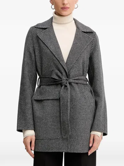 Armani Exchange Caban Herringbone Belted Coat In Gray