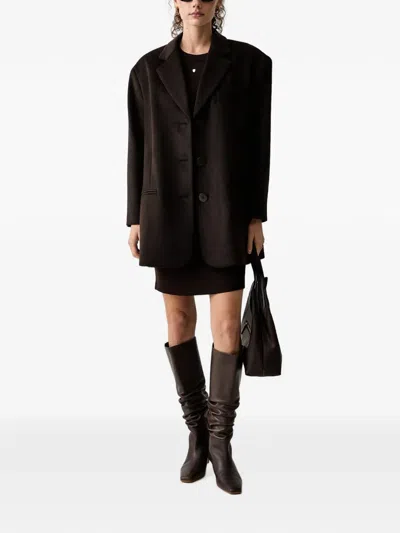 Armani Exchange Caban Logo-embroidered Single-breasted Coat In Brown