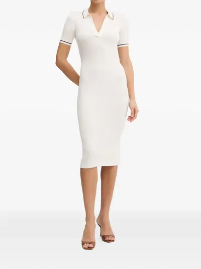 Armani Exchange Cable-knit Polo-collar Midi Dress In White