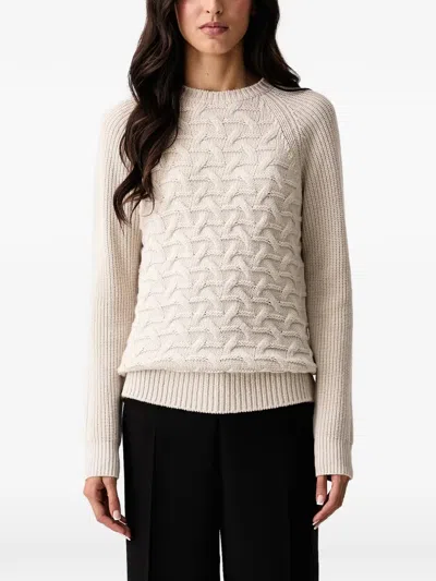 Armani Exchange Cable-knit Raglan-sleeve Sweater In Neutral
