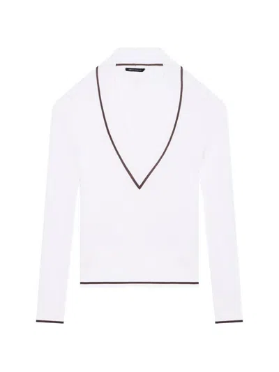 Armani Exchange Cable-knit V-neck Sweater In White