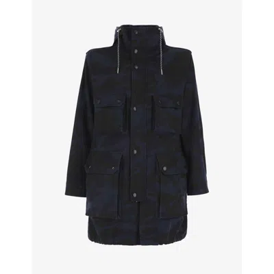 Armani Exchange Camouflage Hooded Trench Coat In Dark Blue