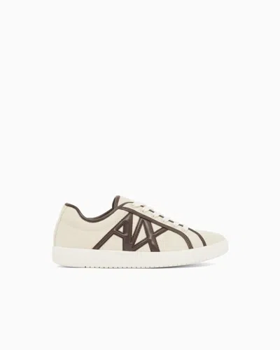 Armani Exchange Canvas And Faux Leather Sneakers In Brown