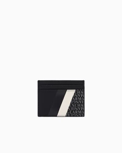 Armani Exchange Card Holder With Monogram And Stripes In Navy Blue