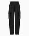 Armani Exchange Cargo Pants In Glitter Satin Fabric In Black
