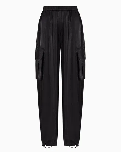 Armani Exchange Cargo Pants In Glitter Satin Fabric In Black