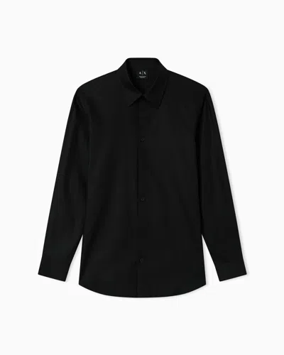 Armani Exchange Casual Shirt In Textured Cotton Jacquard In Black